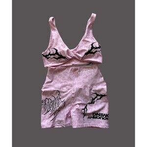 Civil Regime Energy Biker Shorts & Bra Set Baby Pink Cheetah Women’s Medium NWT